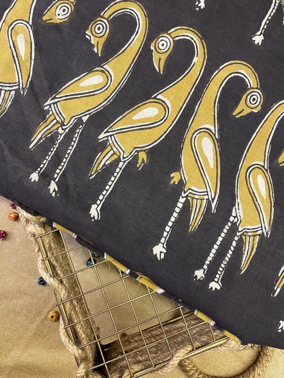 Flamingo Hand Block Print Cotton Fabric