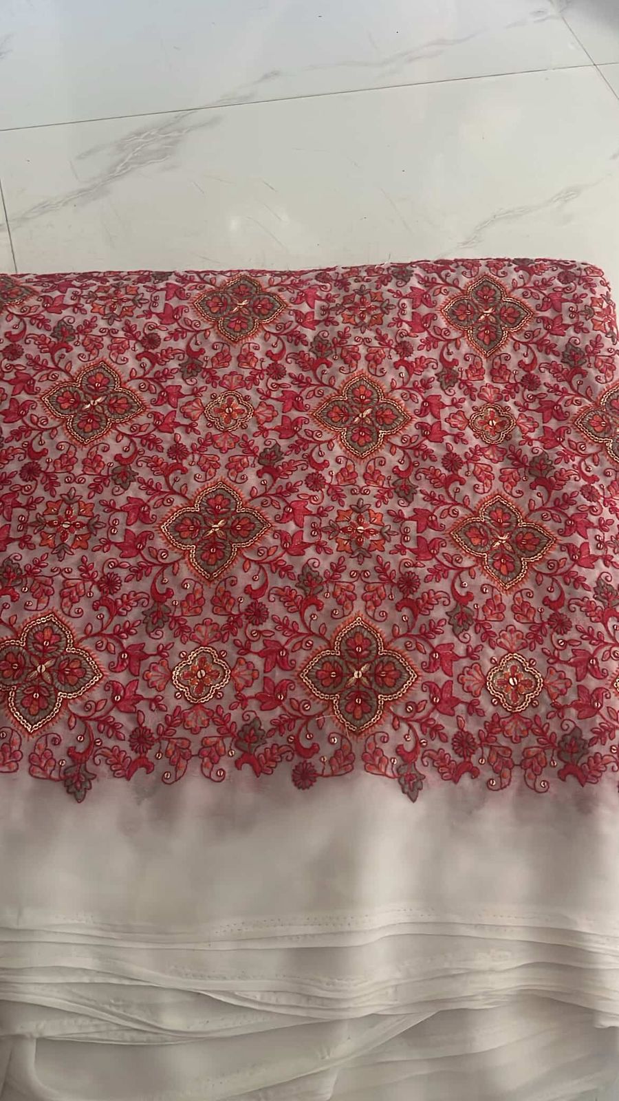 Red Floral Embroidered Georgette Fabric
