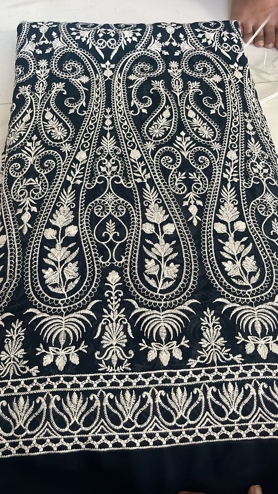 Royal Noir Kashmiri Embroidered Fabric
