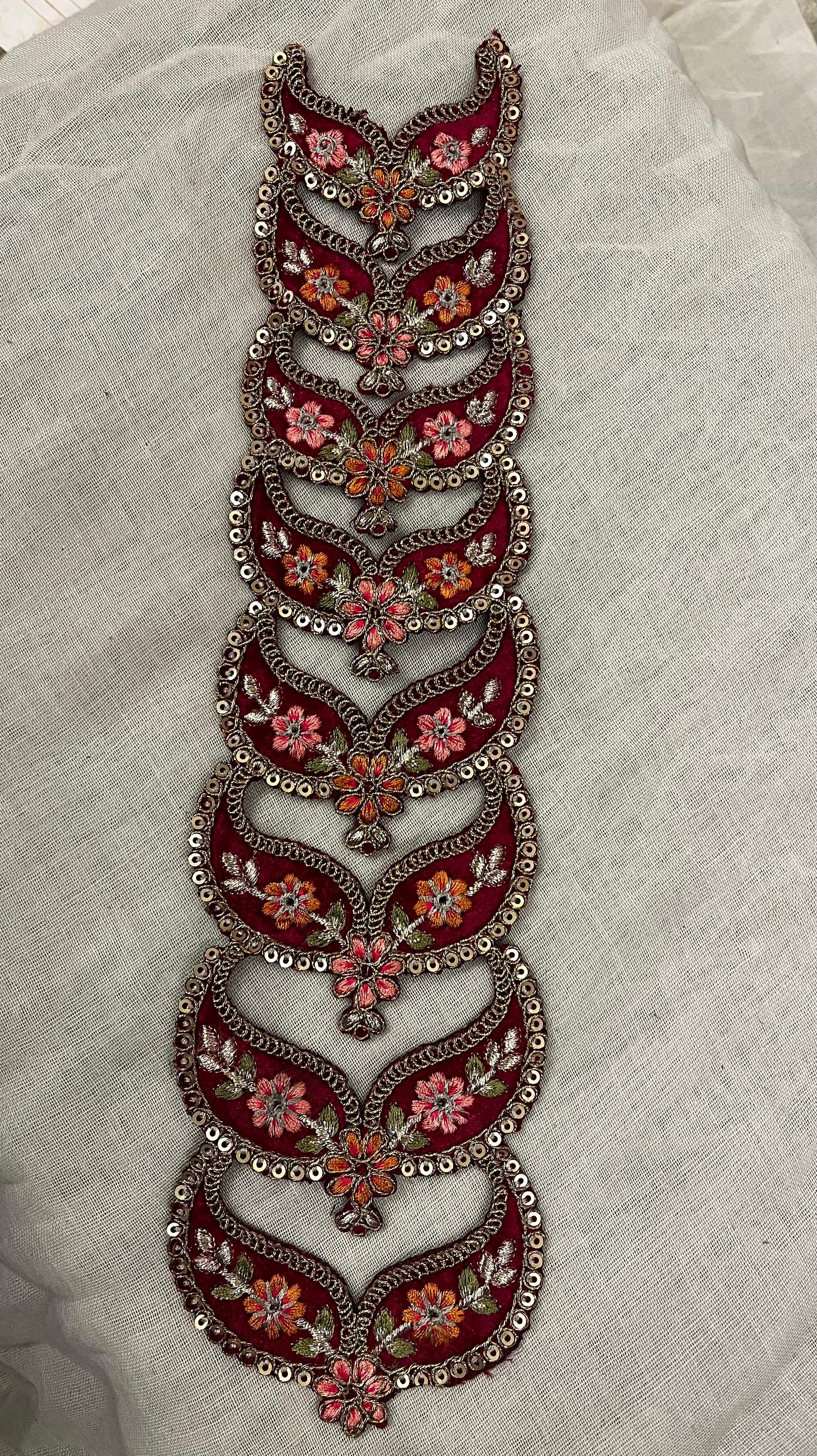 Vintage Maroon Zari Embroidered Border Patch