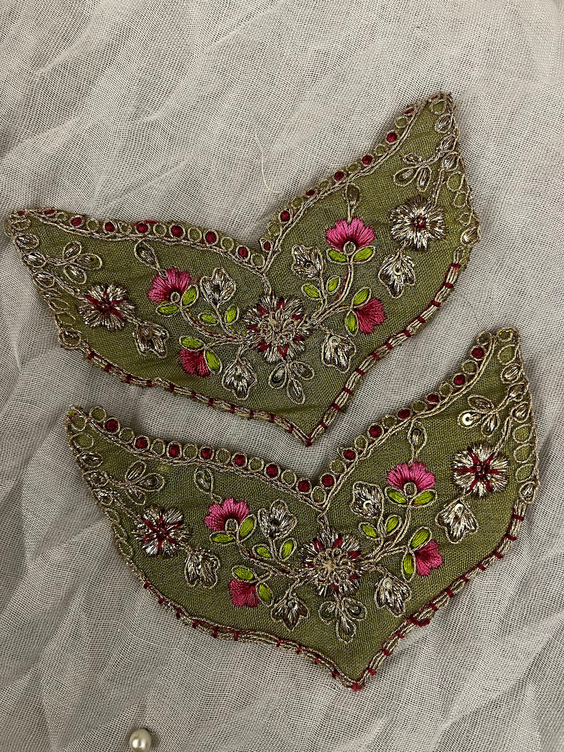 Olive Green V-Shaped Floral Set