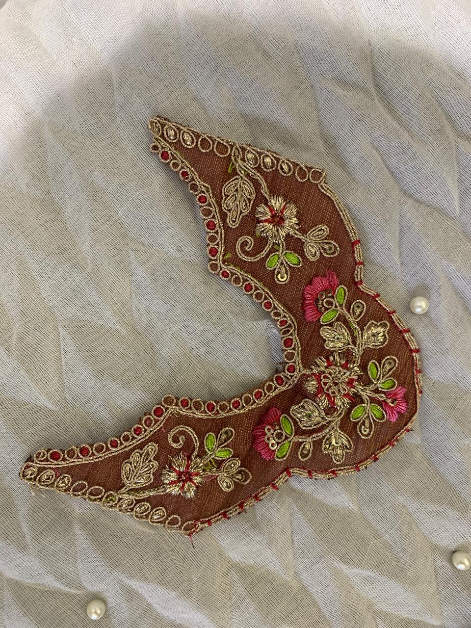 Regal Zari Floral Crescent Embroidered Patch