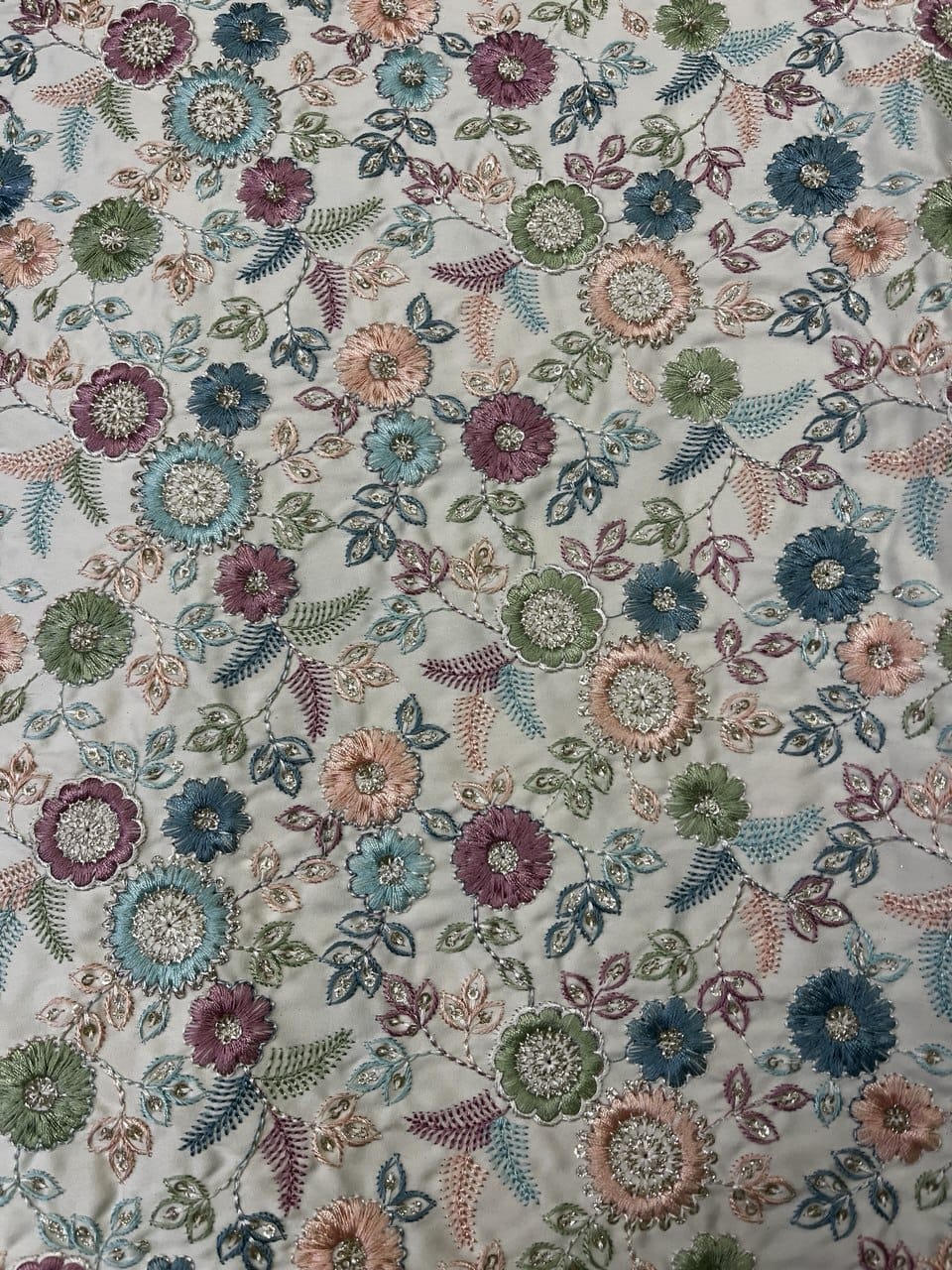 Multicolour Floral Embroidered Fabric with Sequin Work.