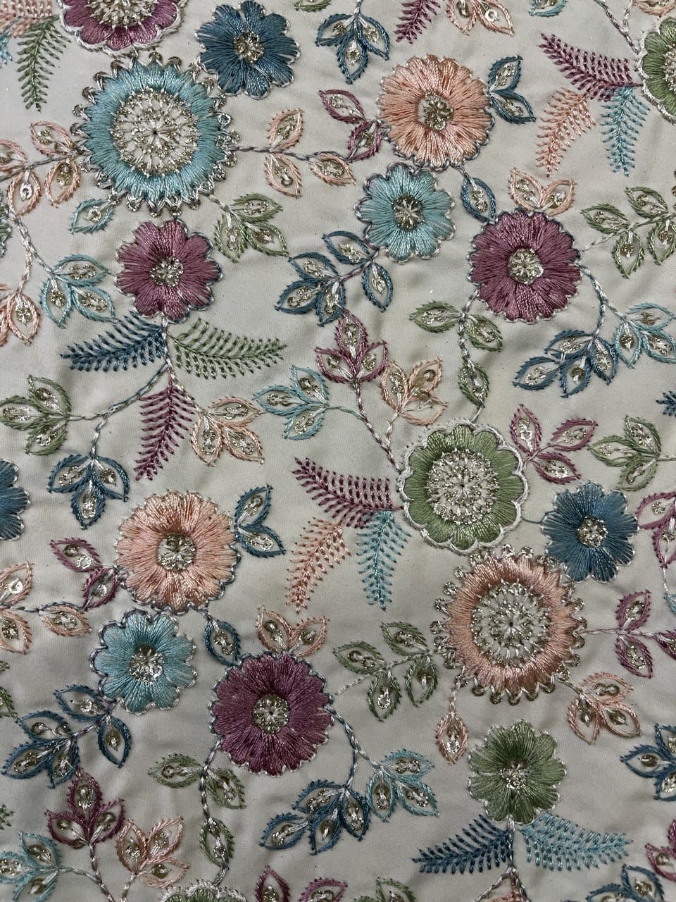 Multicolour Floral Embroidered Fabric with Sequin Work.