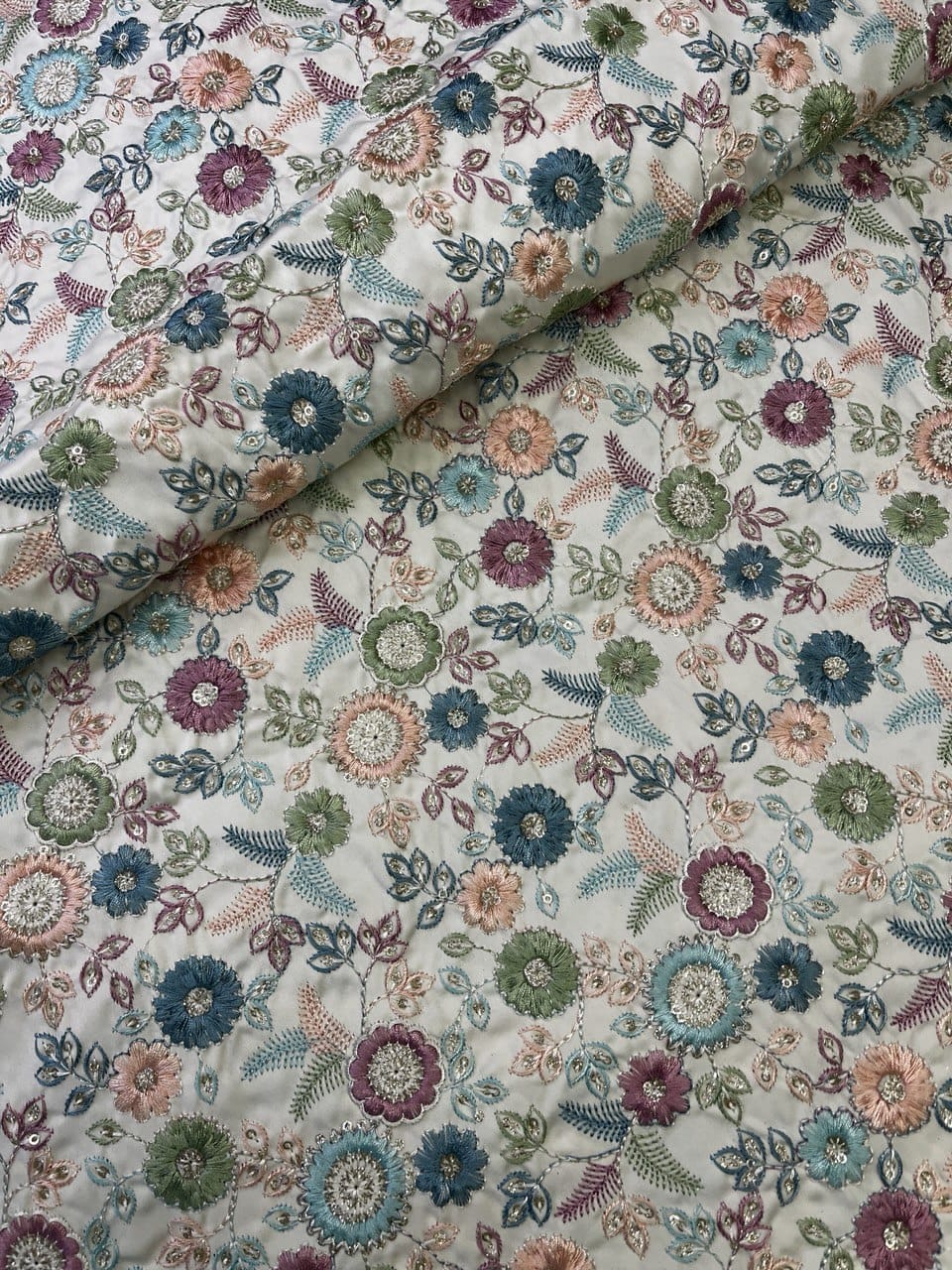 Multicolour Floral Embroidered Fabric with Sequin Work.