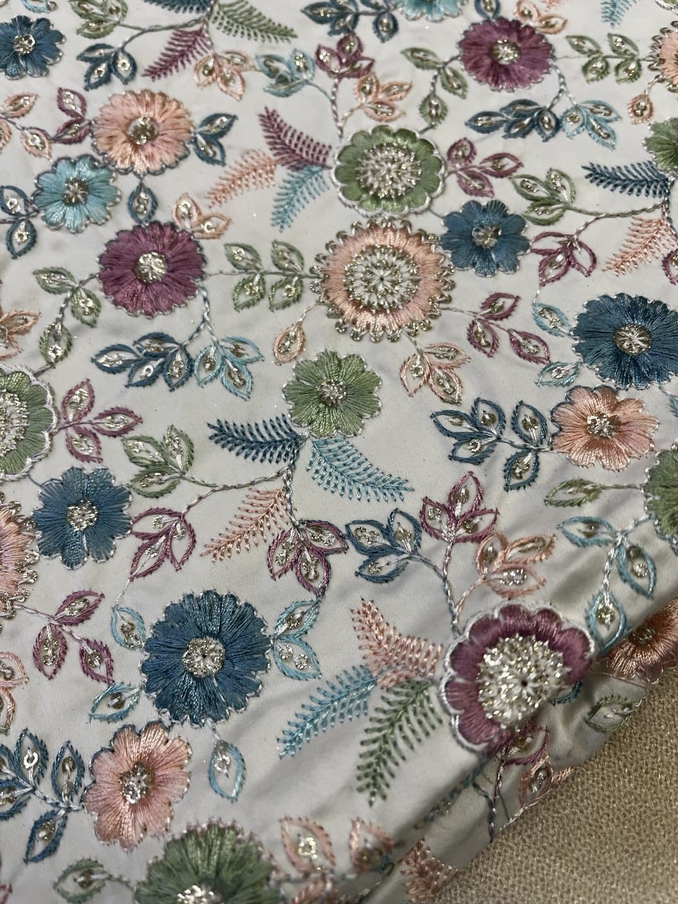 Multicolour Floral Embroidered Fabric with Sequin Work.