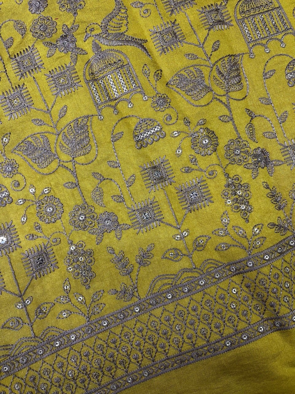 Multi-Color Floral Thread and Sequin Work