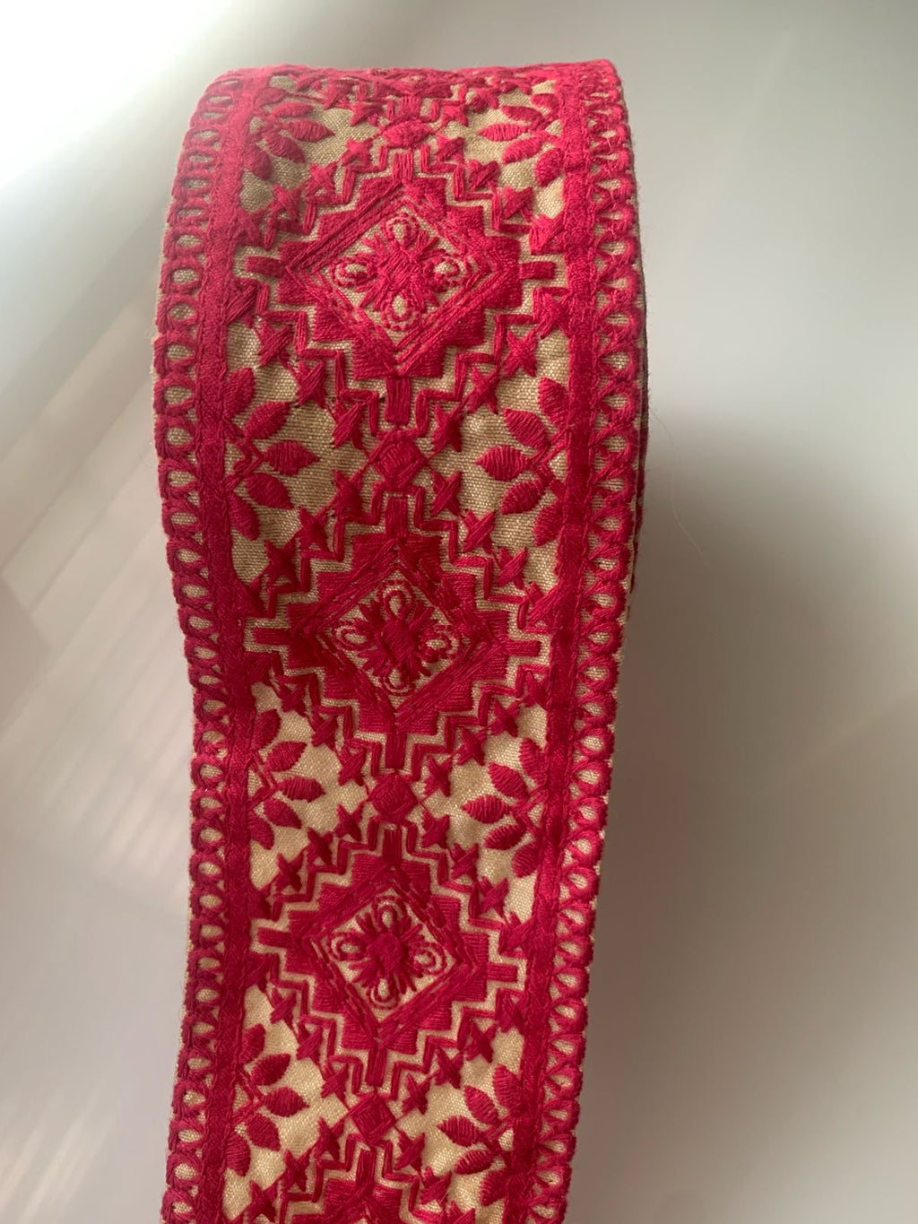 Premium Geometric Diamond & Floral Embroidered Cotton Lace Trim