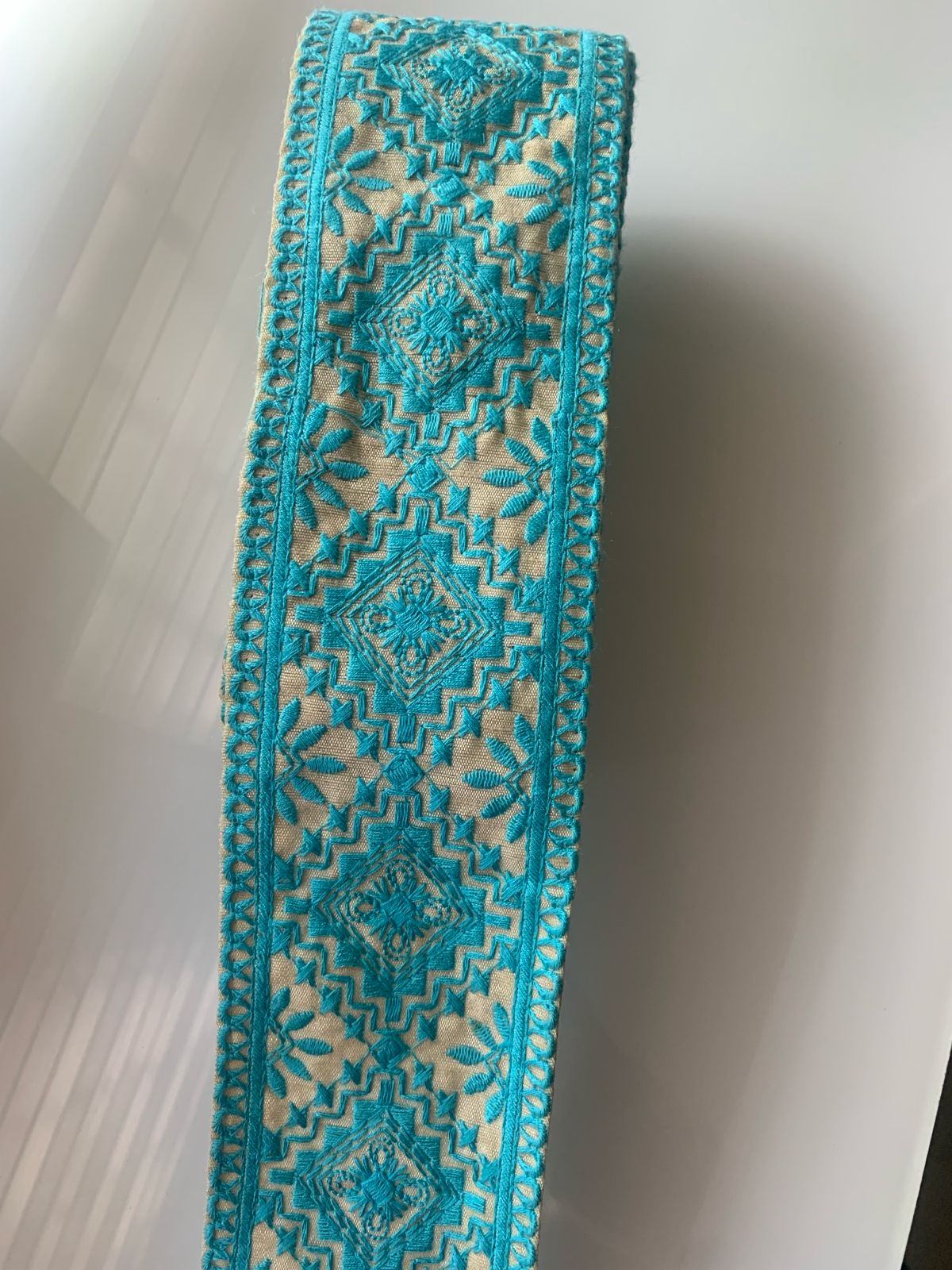 Premium Geometric Diamond & Floral Embroidered Cotton Lace Trim