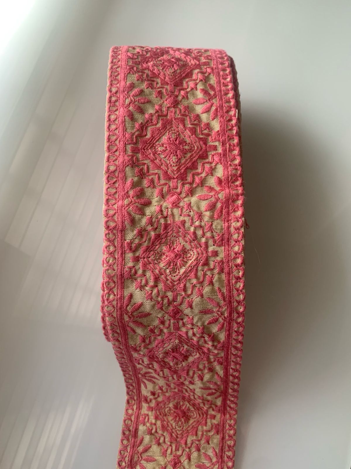 Premium Geometric Diamond & Floral Embroidered Cotton Lace Trim