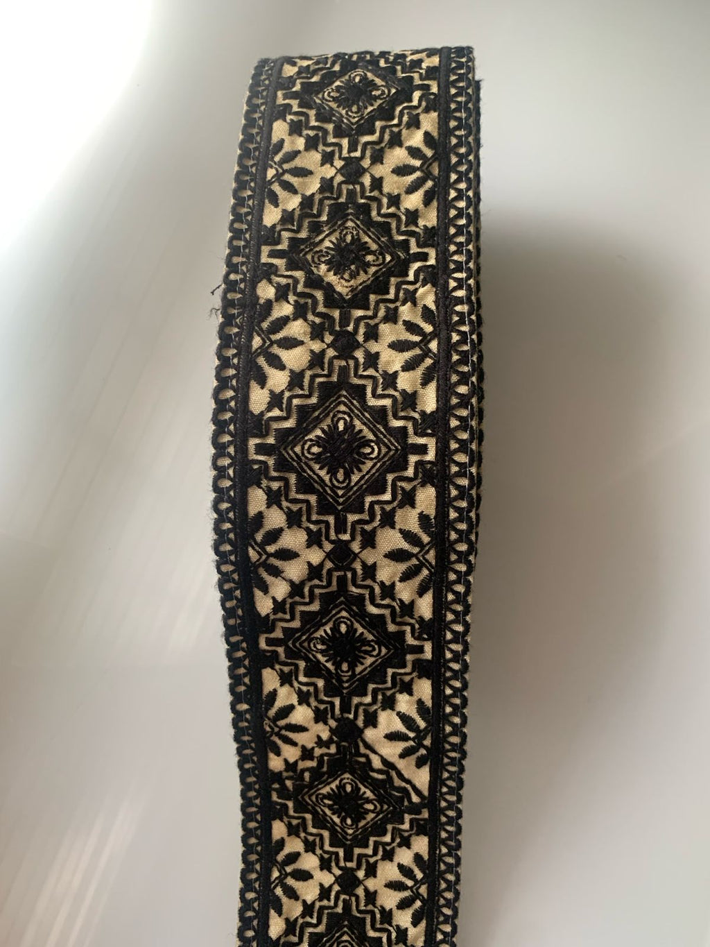 Premium Geometric Diamond & Floral Embroidered Cotton Lace Trim