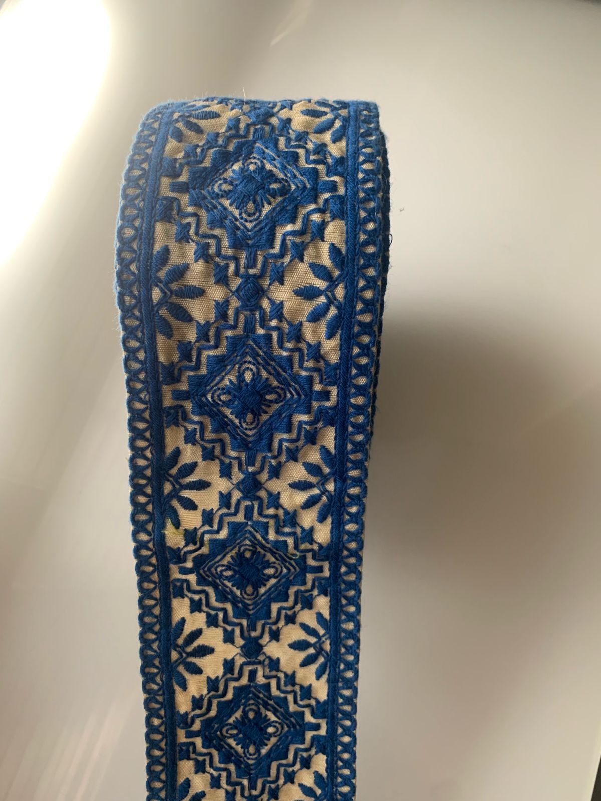Premium Geometric Diamond & Floral Embroidered Cotton Lace Trim