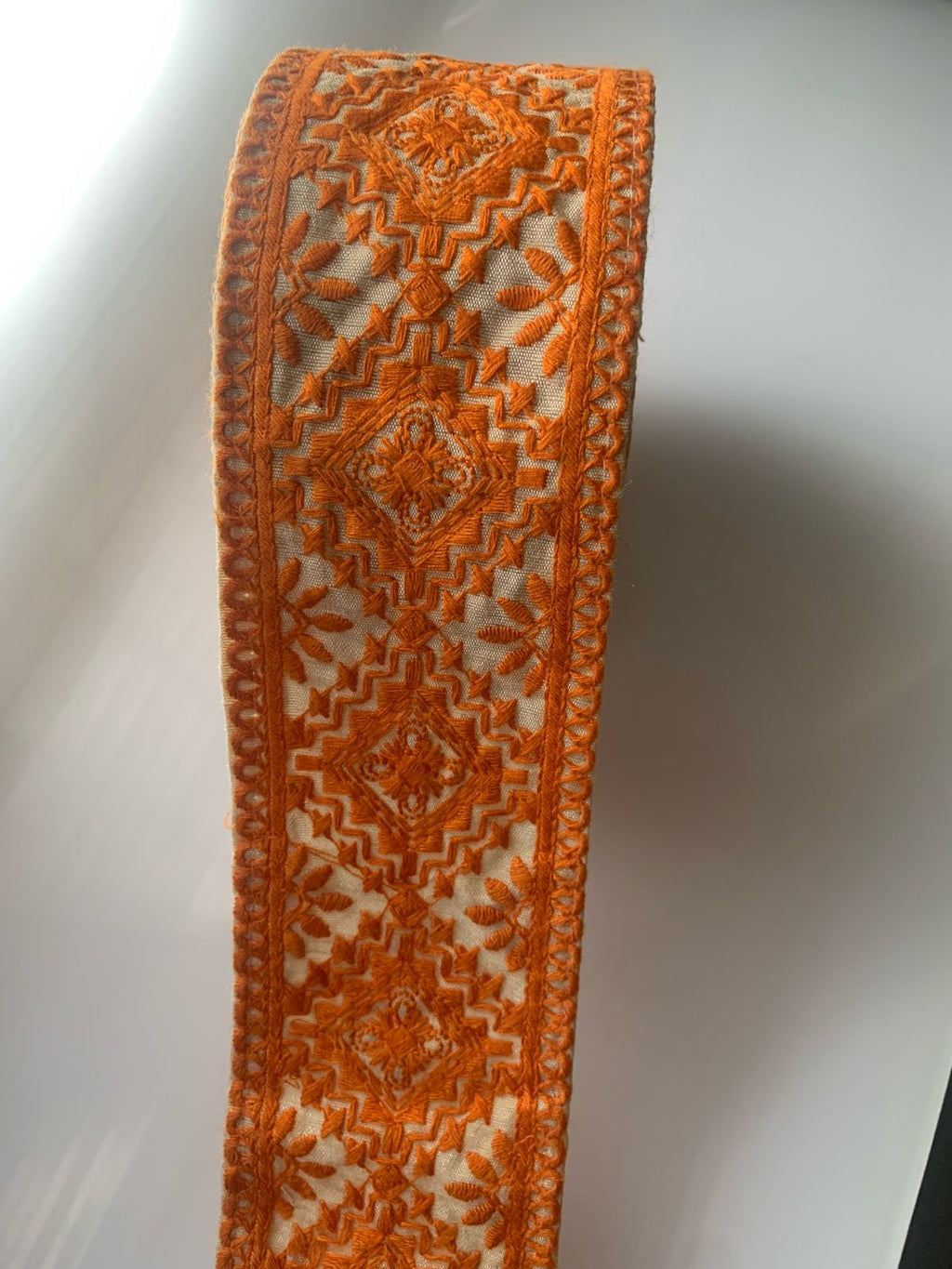 Premium Geometric Diamond & Floral Embroidered Cotton Lace Trim