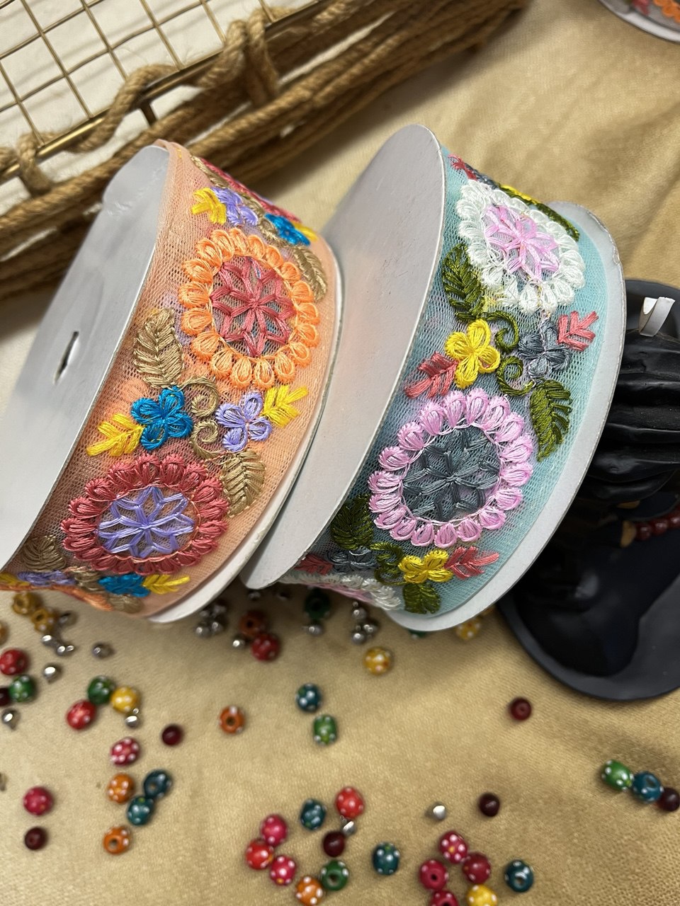 Pastel floral motif trim