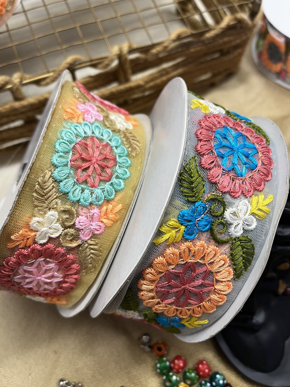 Pastel floral motif trim