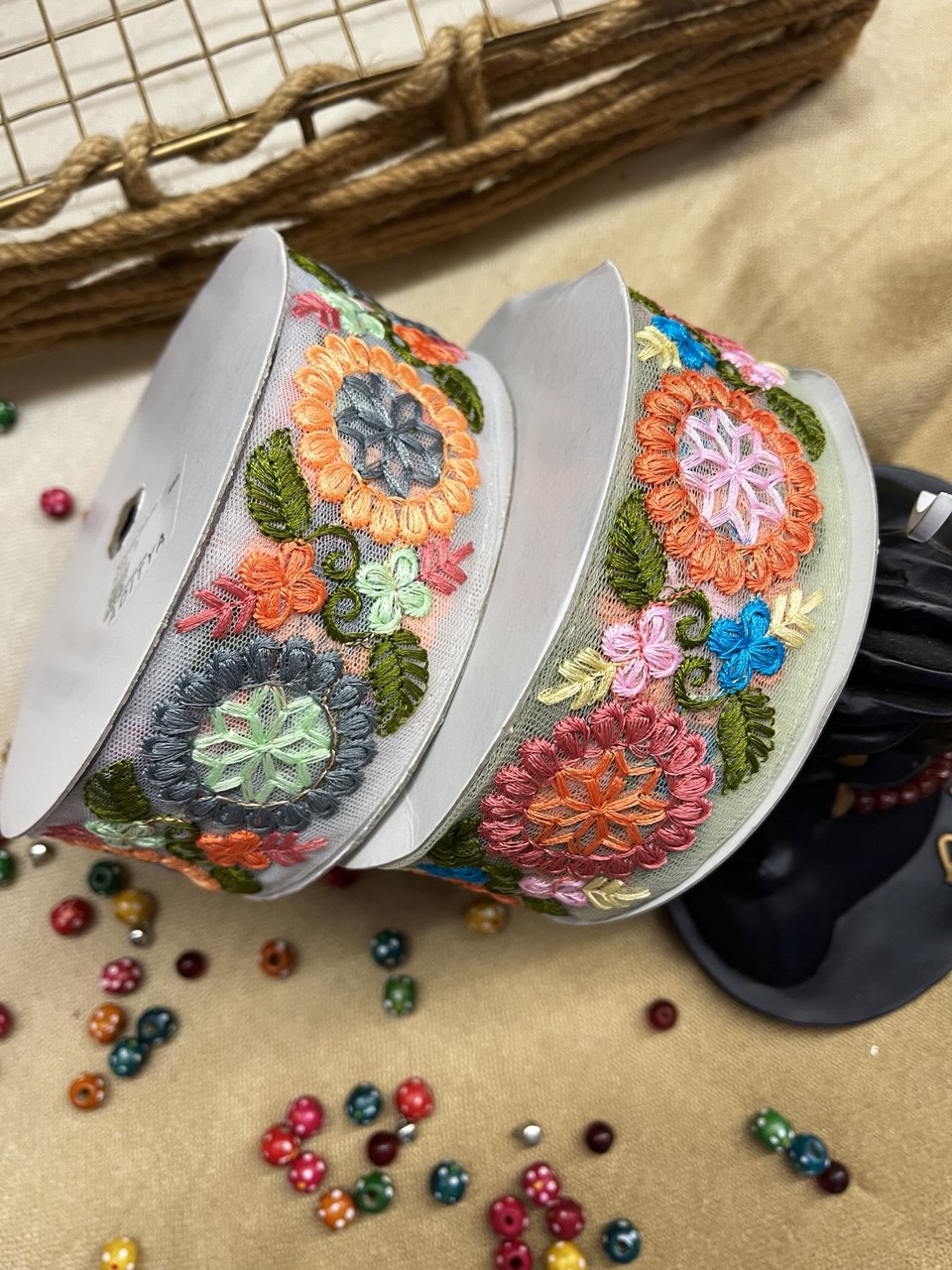 Pastel floral motif trim