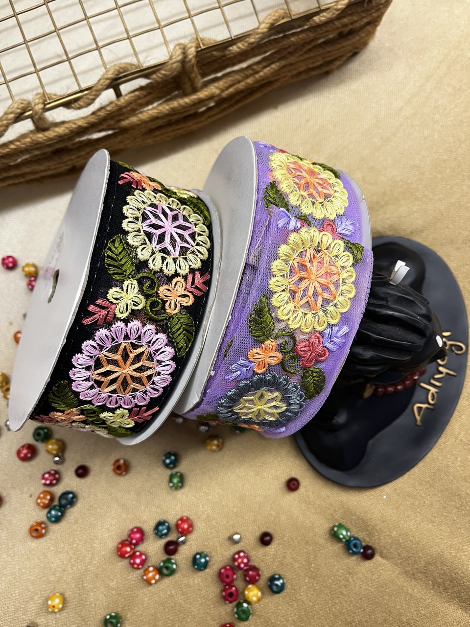 Pastel floral motif trim