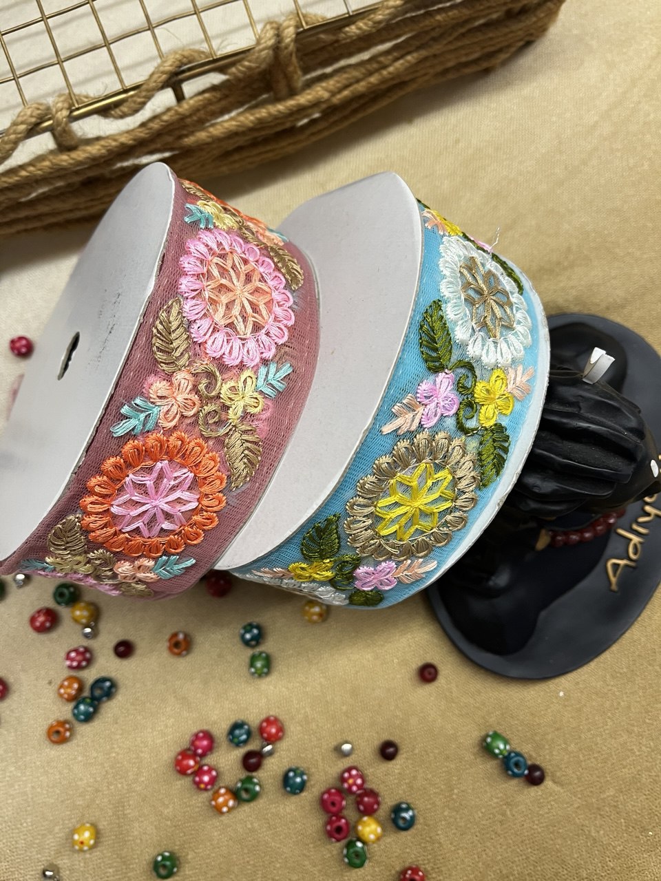 Pastel floral motif trim