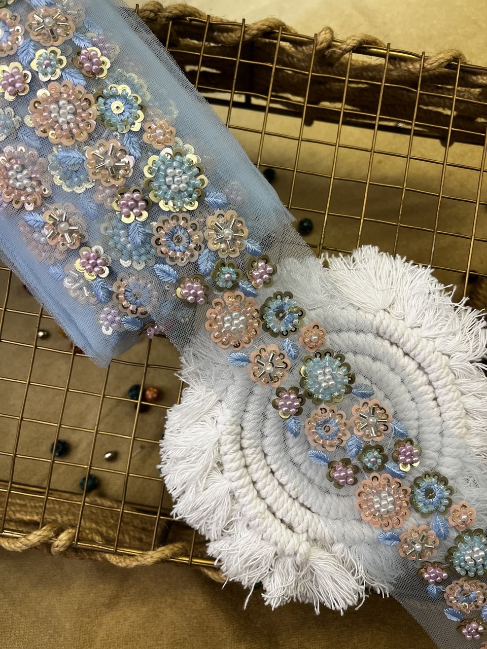 Pastel Embroidered Floral Trim