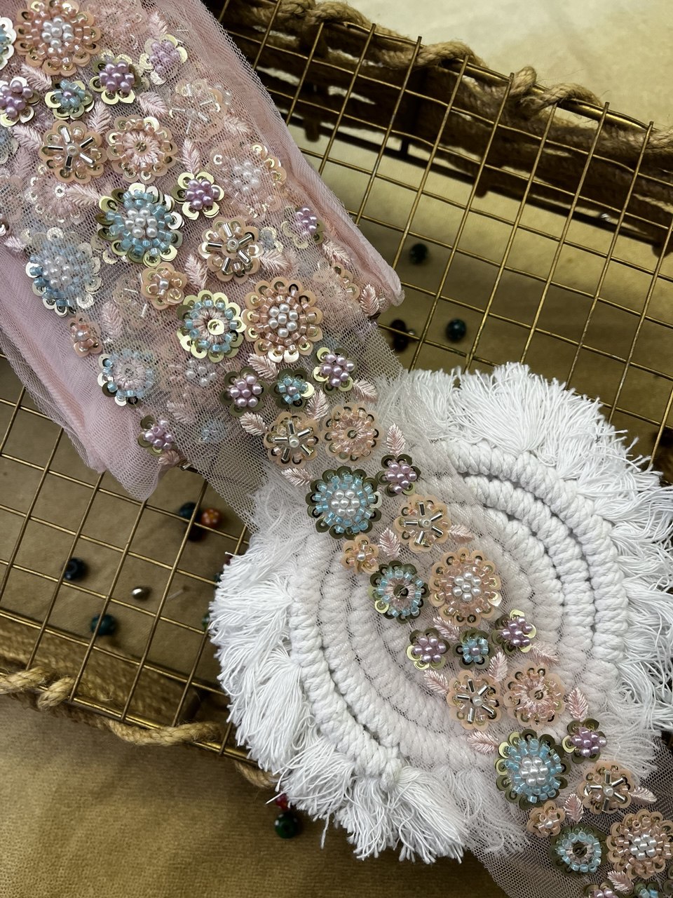 Pastel Embroidered Floral Trim