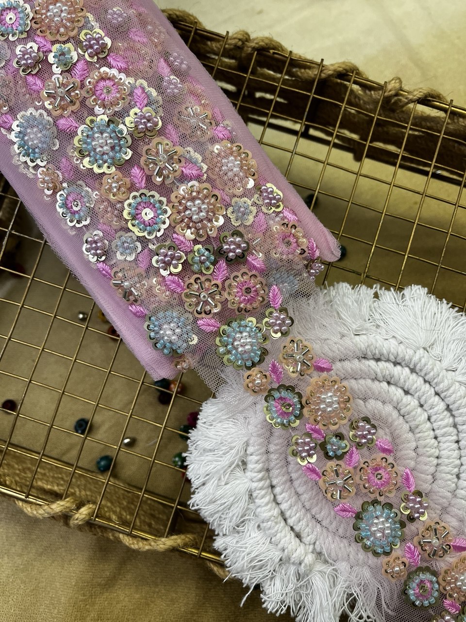 Pastel Embroidered Floral Trim