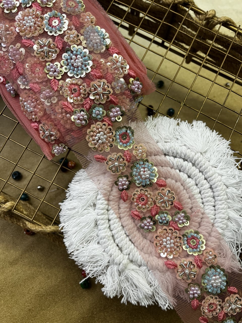 Pastel Embroidered Floral Trim