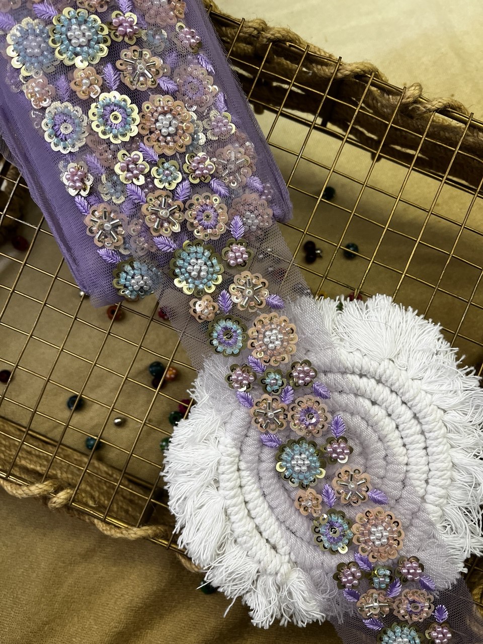 Pastel Embroidered Floral Trim