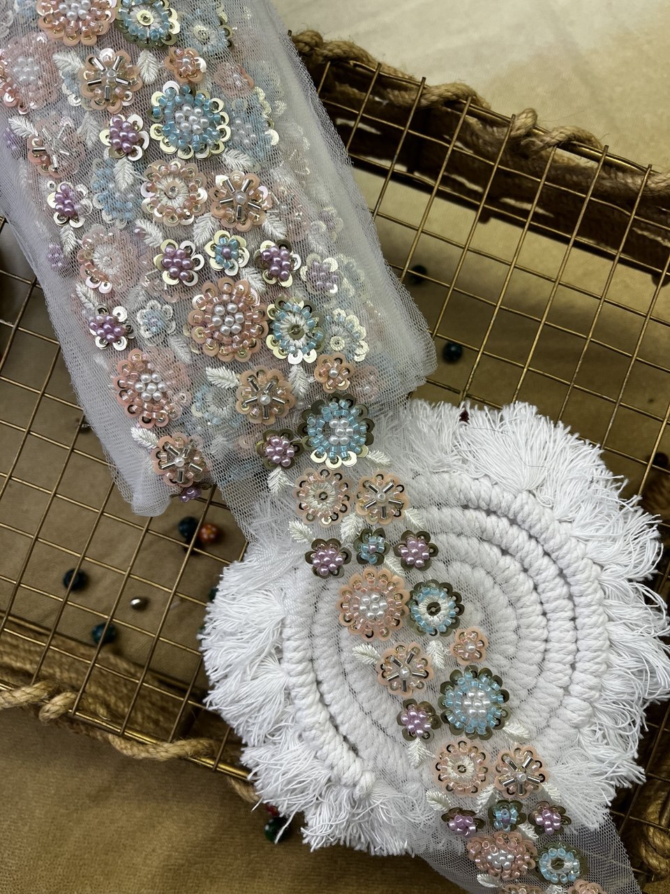 Pastel Embroidered Floral Trim