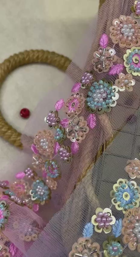 Pastel Embroidered Floral Trim