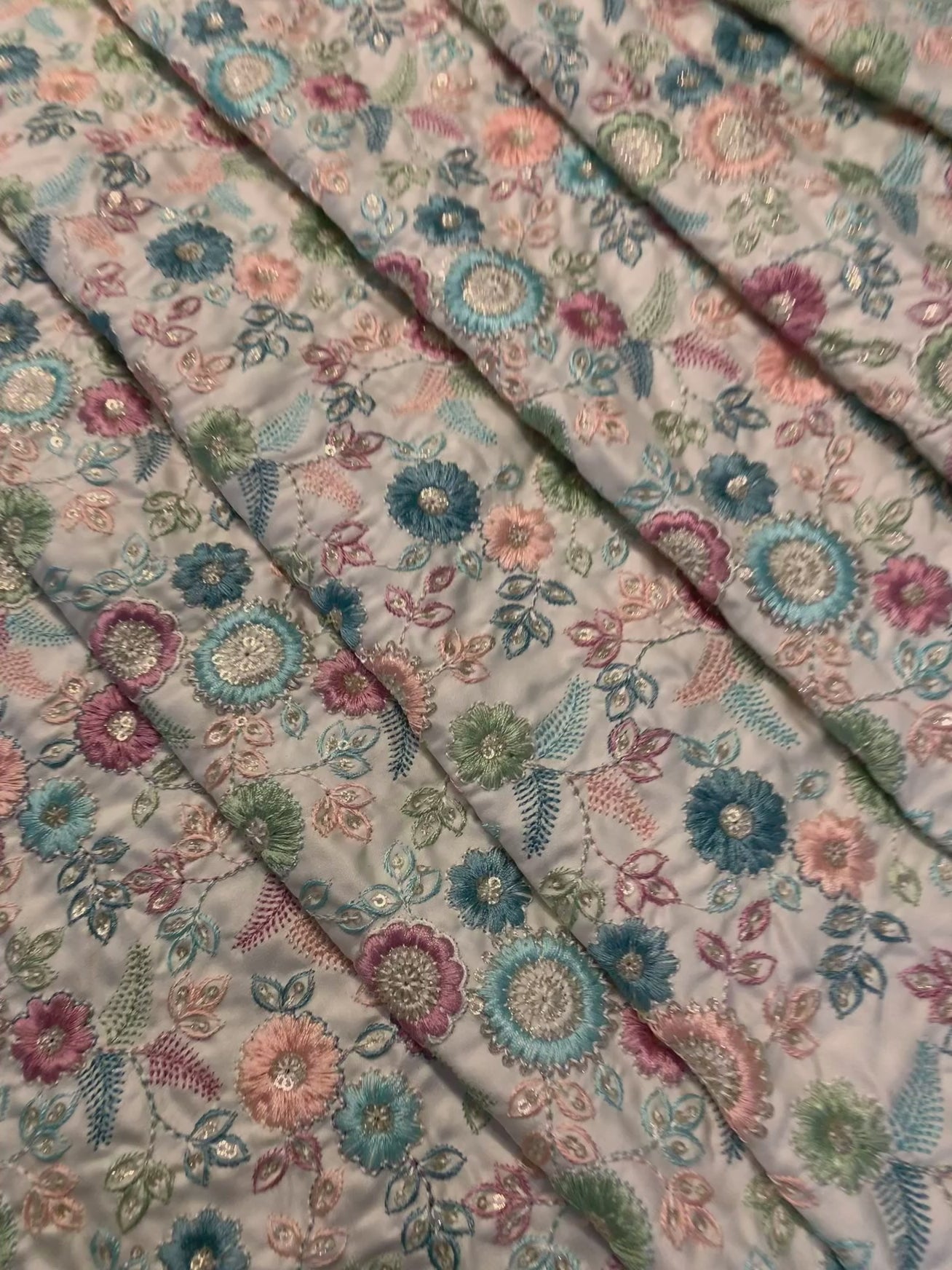 Multicolour Floral Embroidered Fabric with Sequin Work.