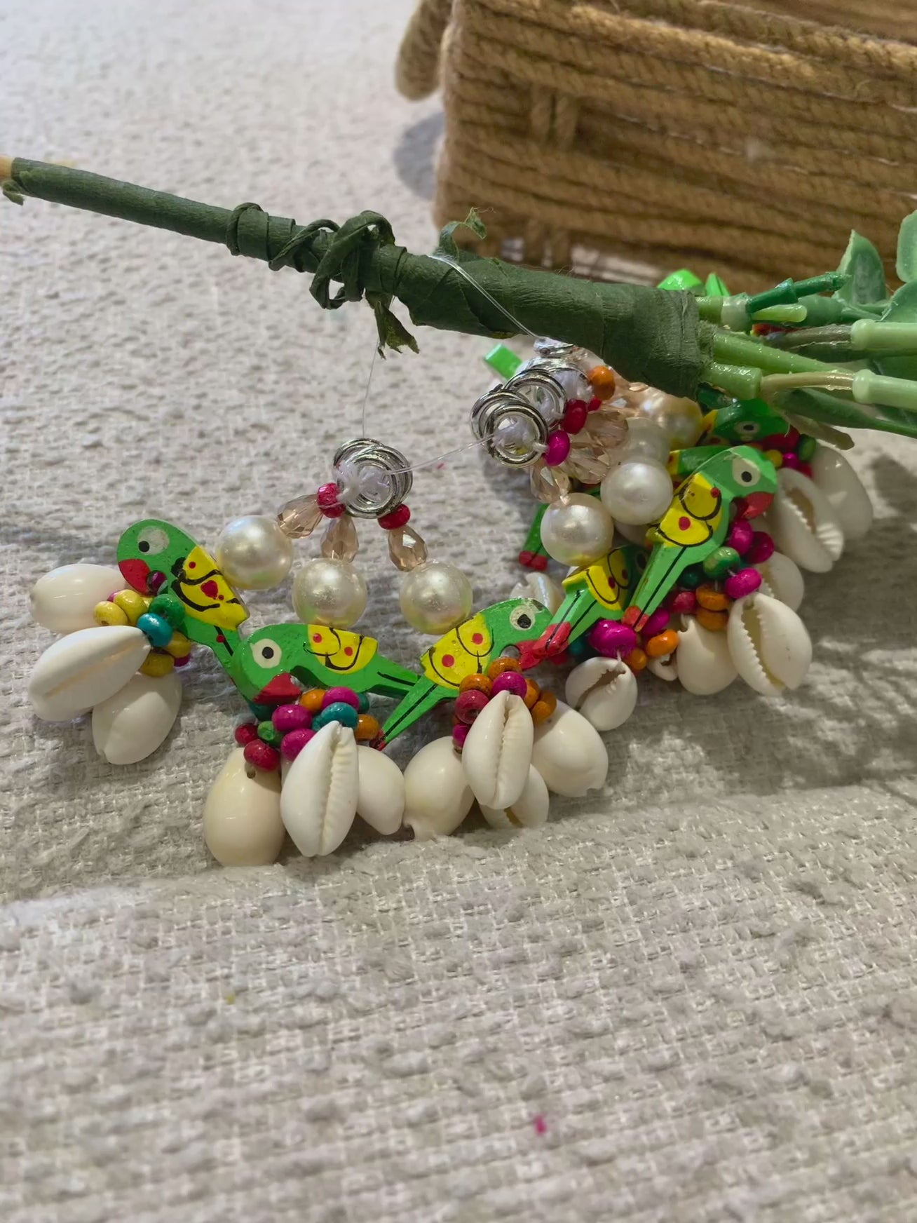 Handcrafted Ethnic Decorative Tassel with Wooden Birds, Cowrie Shells & Beads
